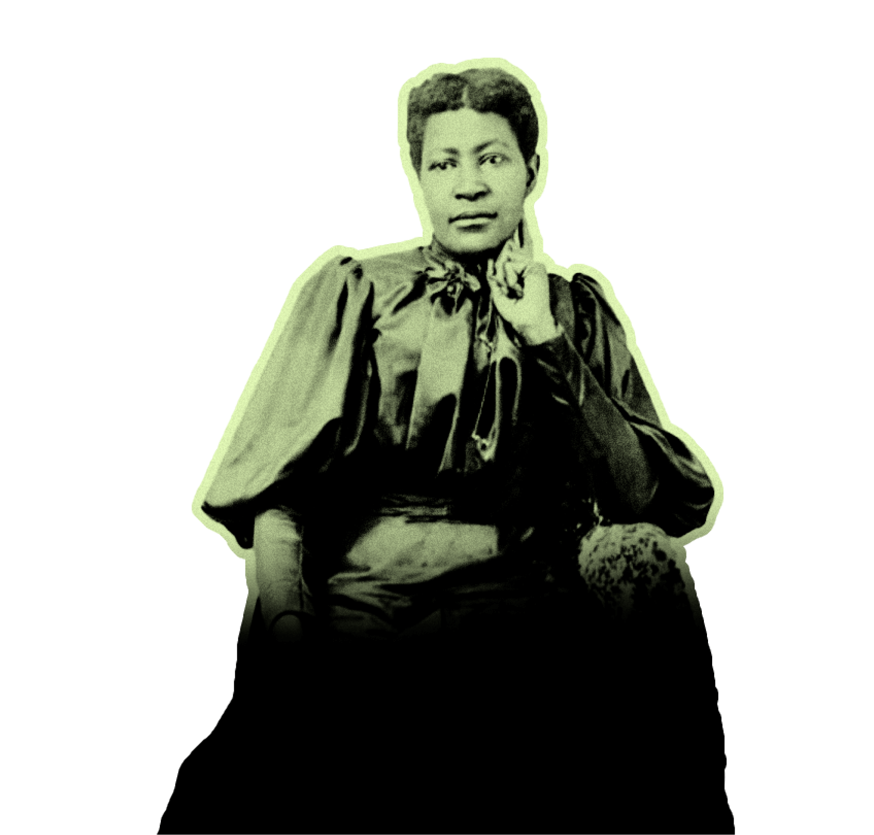 Portrait of Mary Jane Holmes Shipley Drake wearing a decorative hat and layered clothing, seated and facing the camera with a neutral expression. Sepia-toned image in a circular frame, evocative of early photographs documenting Oregon’s Black History.