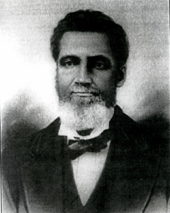 A black and white drawing of Christopher Columbus Sewell, a Black man from the late 1900s, wearing a black coat, hight white collar and black bowtie