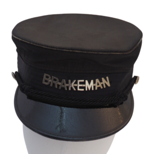 A black hat with the word 'brakeman' on it.