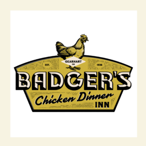 Logo for Badger's Chicken Dinner Inn, a celebrated black-owned business on the Oregon Coast, featuring a charming chicken illustration. Established in Gearhart, 1936. Perfect for merch enthusiasts seeking unique coastal heritage.