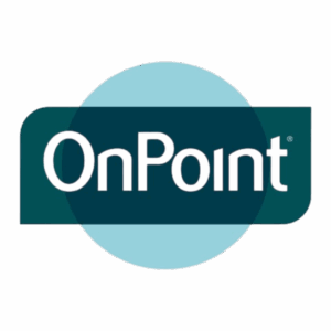 The image shows the OnPoint logo with white text on a dark teal shape over a light blue circle background, representing the Willie B. Richardson Scholarship.