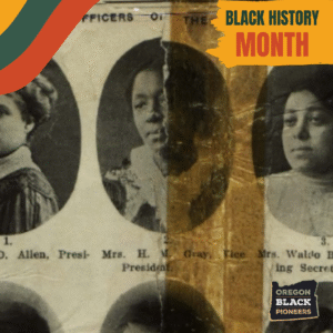 Historic black-and-white photo of three Black women leaders, labeled as officers.